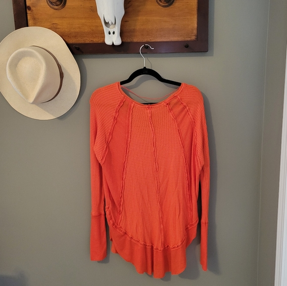 Free People Catalina Orange Thermal Oversized Waffle Knit Top Size S - Picture 3 of 12